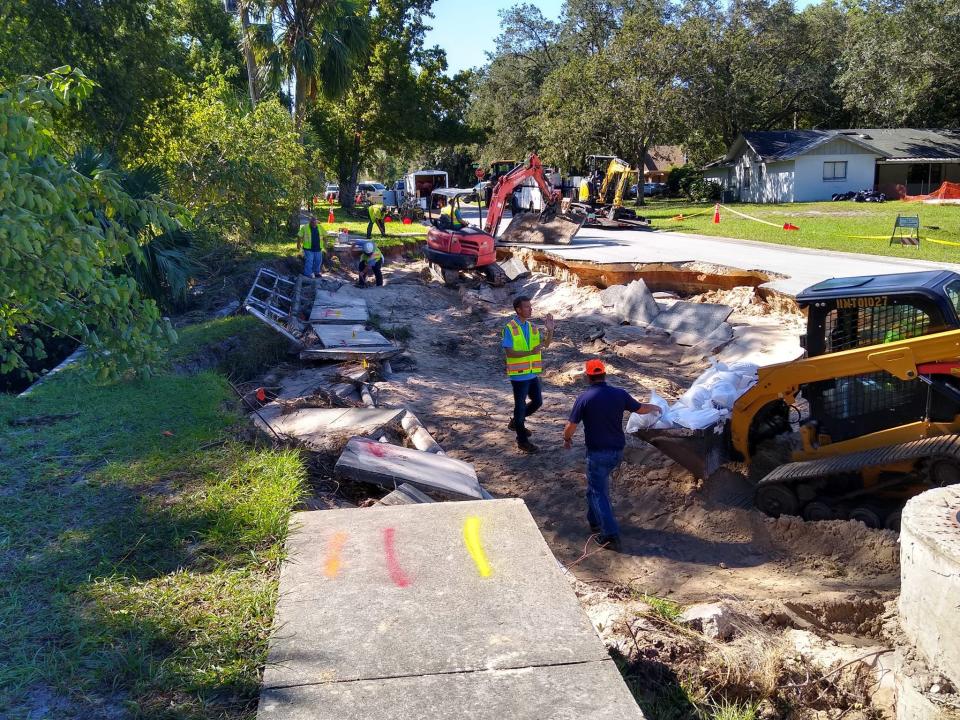 Crews added a new sidewalk at the crossing in Winer Springs.