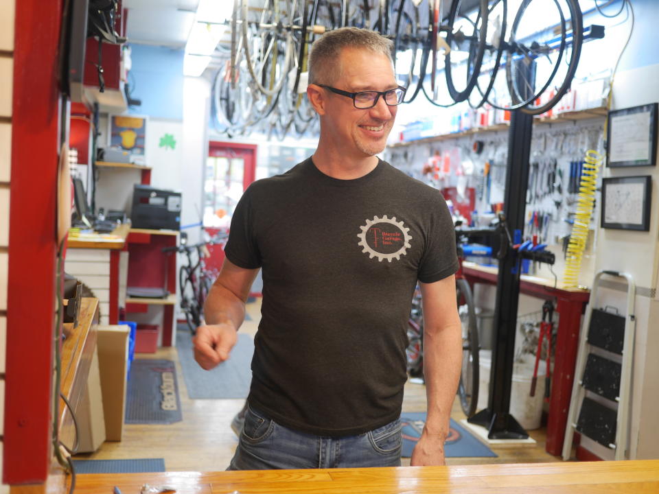 Fred Rose at the Bicycle Garage answers questions, fixes bikes, and can tell you anything you need to know about the Little 500.