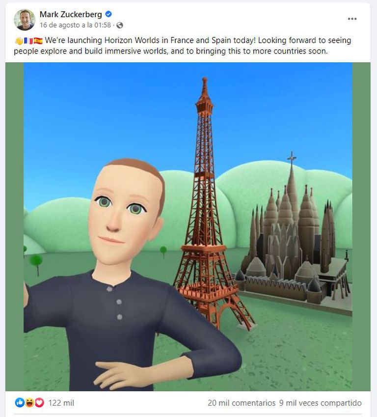 Las críticas, los memes y las burlas no tardaron en llegar luego de la publicación de Mark Zuckerberg donde saludaba la disponibilidad en España y en Francia de su mundo virtual Horizon Worlds