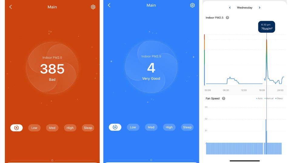 App screens when using the levoit air purifier