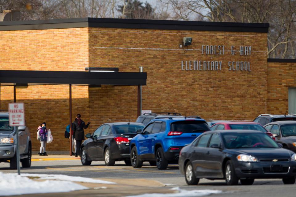 Students are dismissed in May 2021 from Hay Elementary in South Bend.