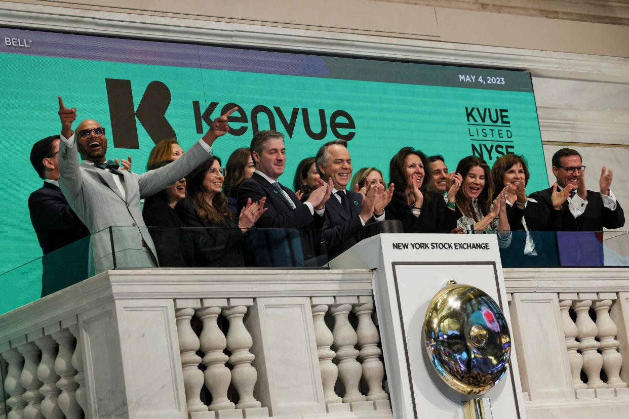 Thibaut Mongon, CEO of Kenvue Inc. a Johnson & Johnson's consumer-health business, rings the opening bell to celebrate it's IPO at the New York Stock Exchange (NYSE) in New York City, U.S., May 4, 2023.  REUTERS/Brendan McDermid