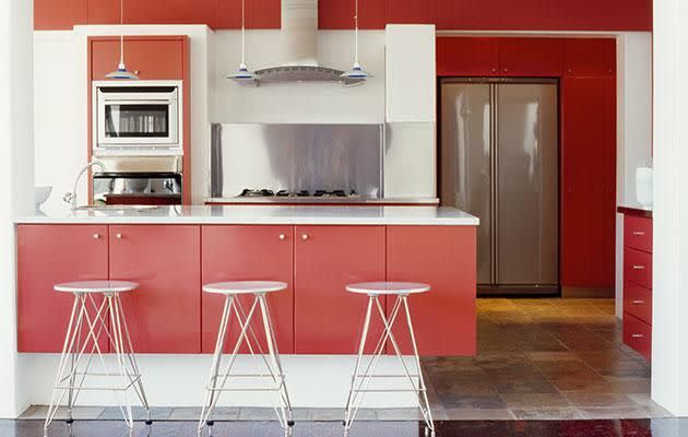 Red is a bad colour choice for your kitchen, repeat, bad. Photo: Getty images