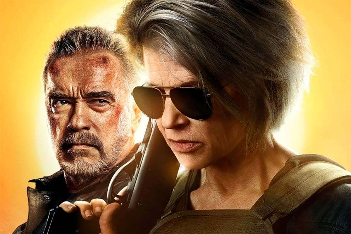 Recorte del póster de 'Terminator: Destino oscuro' con Arnold Schwarzeneggery Linda Hamilton (Foto: 20th Century Studios)