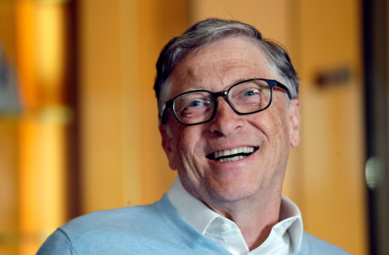 In this Feb. 1, 2019, file photo, Bill Gates smiles while being interviewed in Kirkland, Wash. 