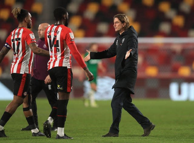 Ivan Toney, left, has spoken to Brentford boss Thomas Frank, right, about the incident 