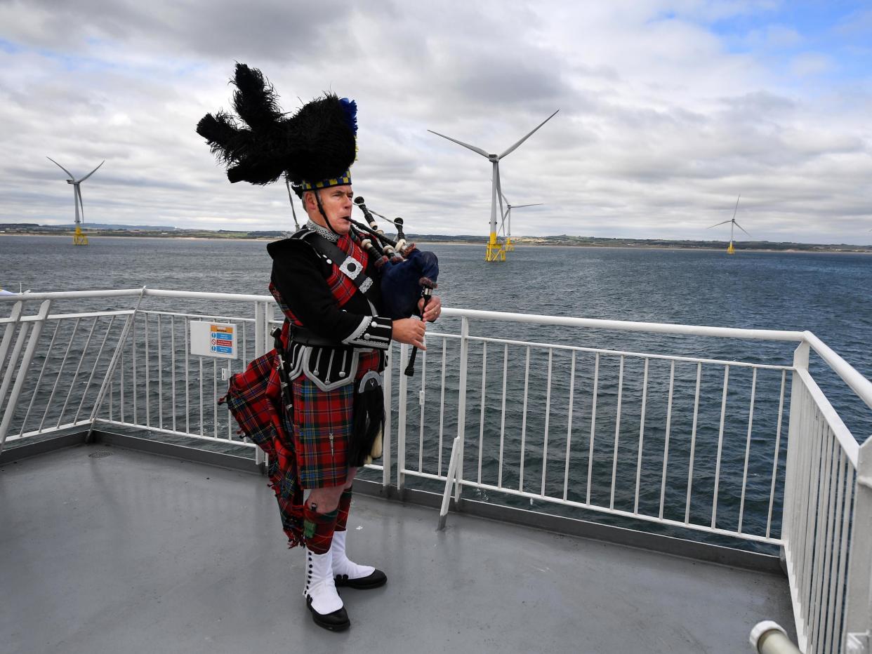 A piper at the launch of the European Offshore Wind Deployment Centre in Aberdeen Bay earlier this month: Getty