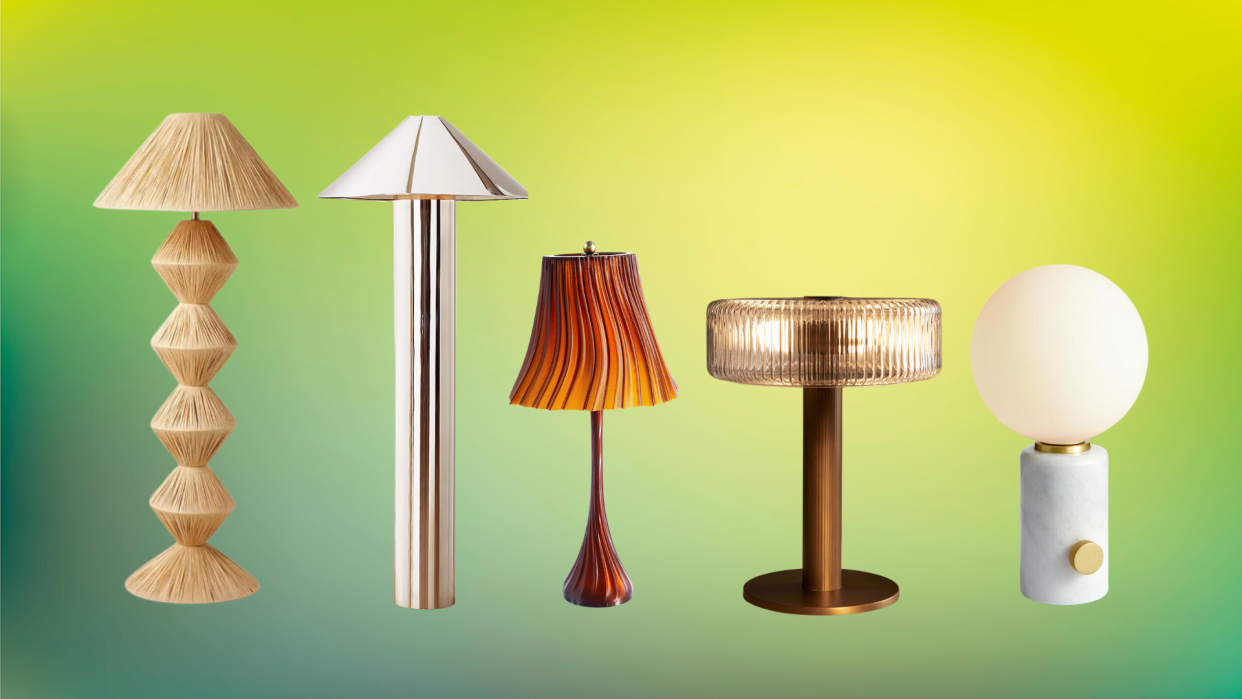  Floor lamps and table lamps on a colorful background. 