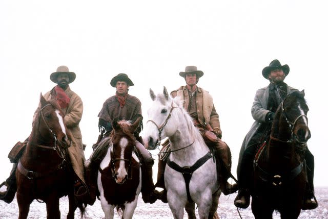 <p>Everett</p> Danny Glover, Kevin Costner, Scott Glenn and Kevin Kline in 1985's Silverado