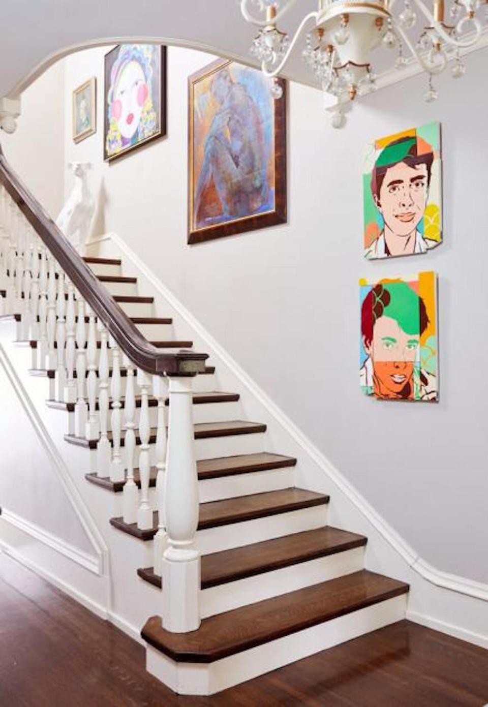 A stairway featuring colorful artwork
