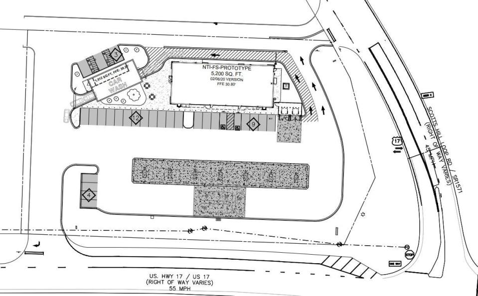 Circle K and associated developers submitted plans for a project along U.S. 17 and Scotts Hill Loop Road.