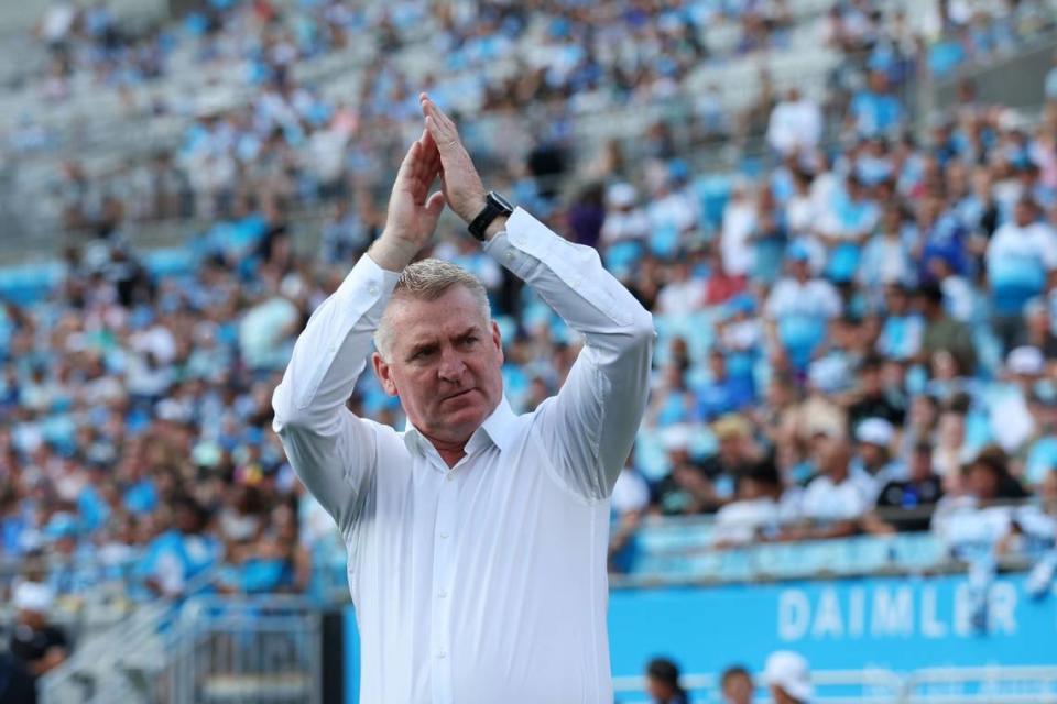 Charlotte FC head coach Dean Smith before Saturday’s match against D.C. United at Bank of America Stadium. Cory Knowlton-USA TODAY Sports