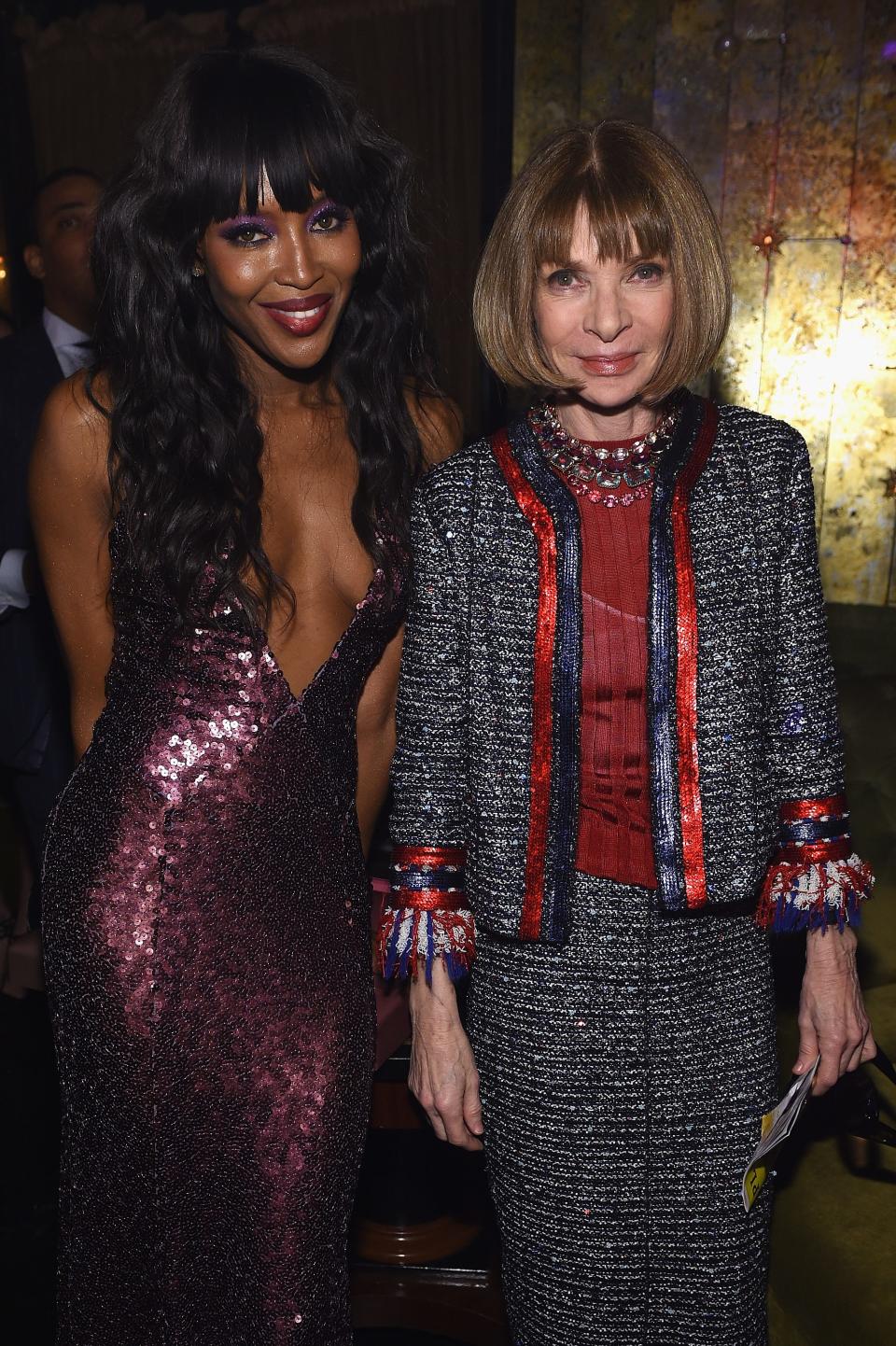 Naomi Campbell, left, and Anna Wintour attend as Marc Jacobs & Benedikt Taschen celebrate "NAOMI" at The Diamond Horseshoe on April 7, 2016, in New York City.