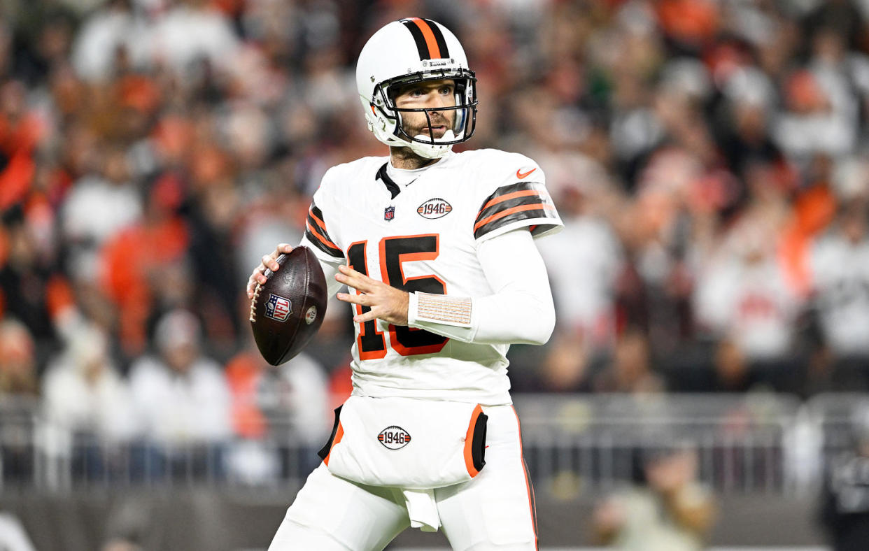 Joe Flacco of the Cleveland Browns against the New York Jets on Dec. 28, 2023. (Nick Cammett / Getty Images)