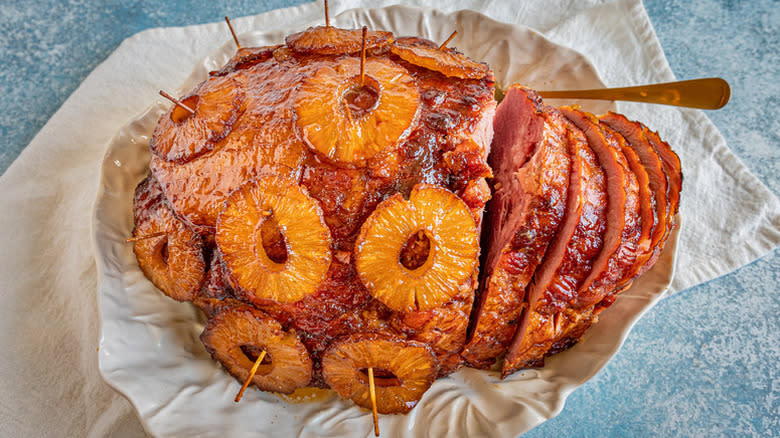 Pineapple on glazed ham