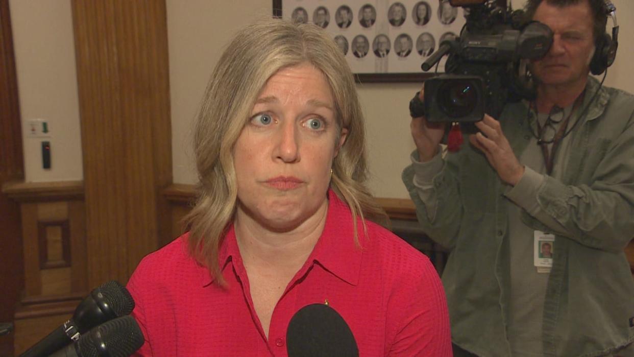 Liberal Leader Susan Holt says she spoke with her caucus about the need to be respectful to anyone trying to express themselves in a second language. She also acknowledged that she was among several Liberals who chuckled at the mistake and that she instantly regretted it. (Ed Hunter/CBC - image credit)