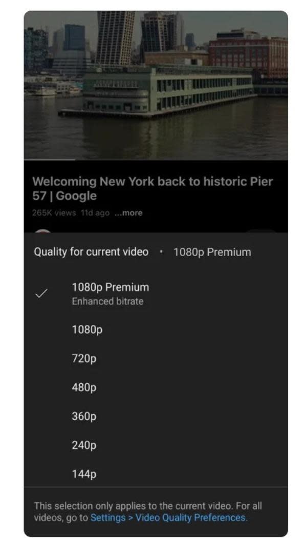 1080p Premium可讓影片提供更加流暢的畫質表現。（圖／翻攝自YouTube官方部落格）