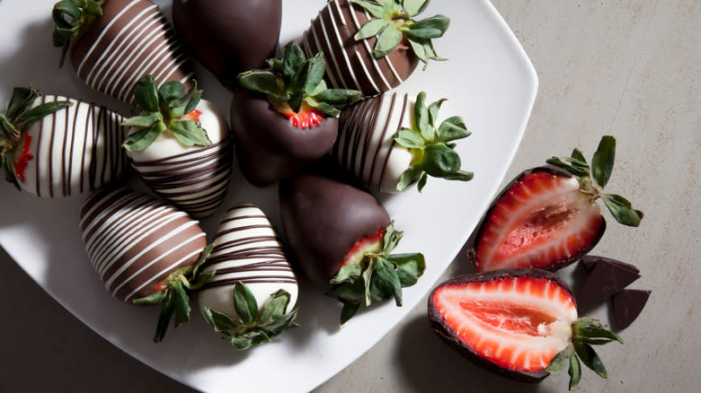 chocolate covered strawberries white plate