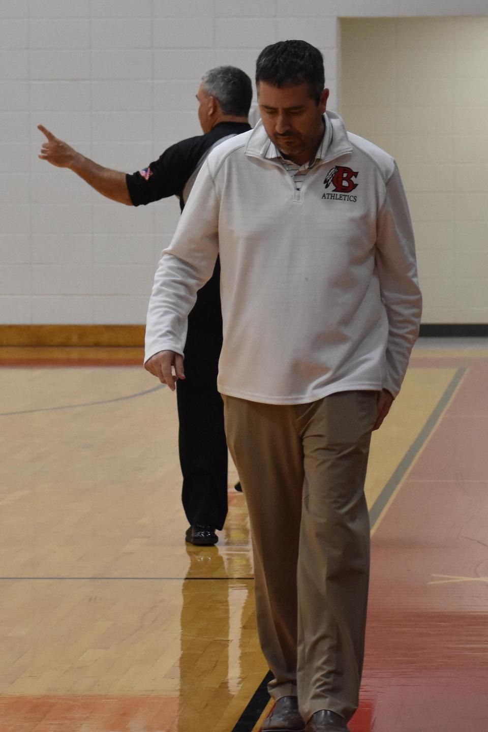 Bryan County High School boys basketball coach Brent Anderson paces the sideline.