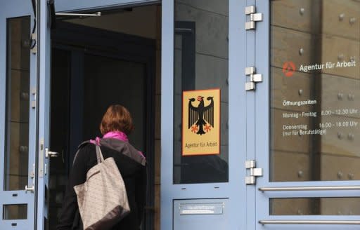 A woman enters an office of Federal Labour Agency in Nuremberg, 2010. German unemployment was unchanged in August at 7.0 percent of the workforce, according to seasonally-adjusted figures released on Wednesday by the federal labour office
