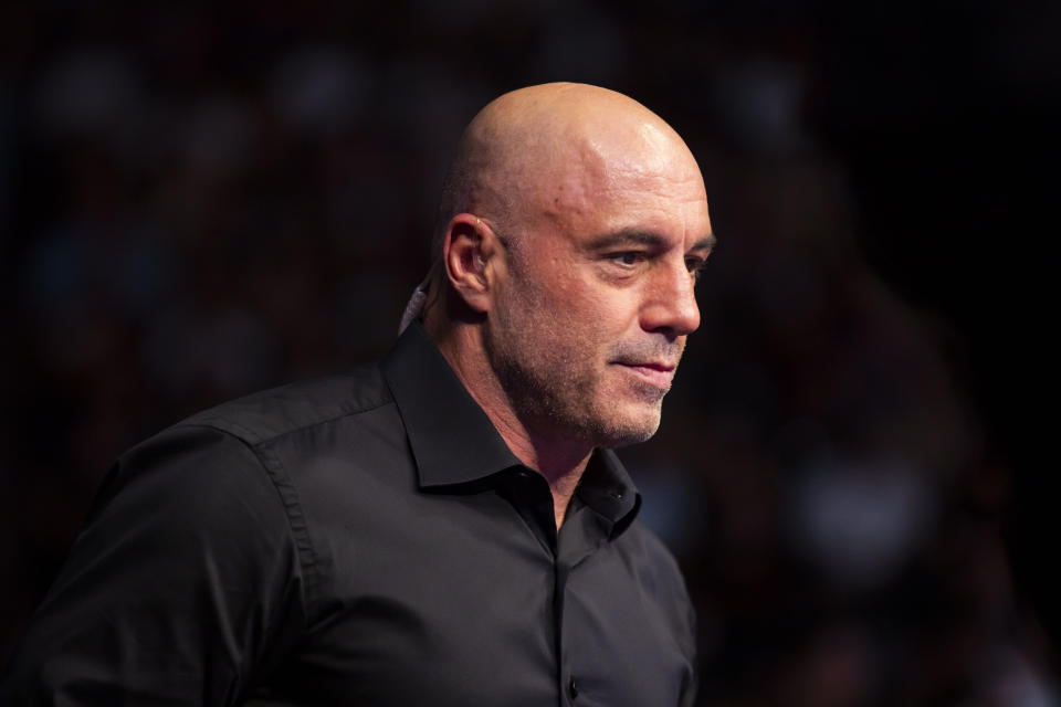 May 7, 2022; Phoenix, Arizona, USA; UFC host Joe Rogan during UFC 274 at Footprint Center. Mandatory Credit: Mark J. Rebilas-USA TODAY Sports