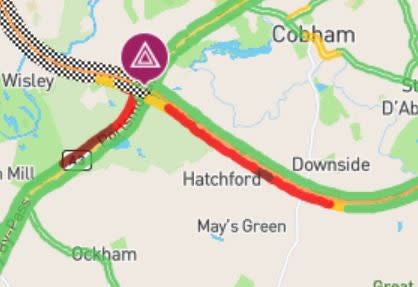 The red line shows traffic queuing back from J10 (Inrix)