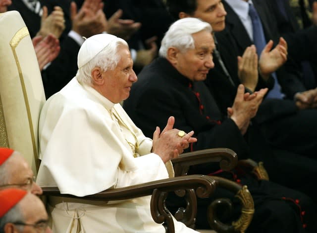 Pope Benedict XVI and his brother Georg, right, attend a concert by the Symphonic Orchestra Bayerischer Rundfunk and the Bamberger Symphoniker in 2007 (Andrew Medichini/AP)