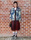 <p>Soko turned up in platform sneakers and a stand-out denim jacket. <i>[Photo: Instagram/gucci]</i> </p>