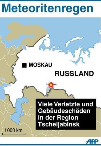 In der Region Tscheljabinsk im Ural sind Teile eines Meteoriten auf die Erde niedergegangen. Dabei wurden zahlreiche Menschen verletzt und Gebäude zerstört