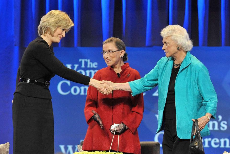 PHOTO: ABC News' Diane Sawyer greets Supreme Court Justices Ruth Bader Ginsberg and retired Supreme Court Justice Sandra Day O'Connor at Maria Shriver's Women's Conference on Oct. 26, 2010, in Long Beach, Calif. (WireImage via Getty Images, FILE)