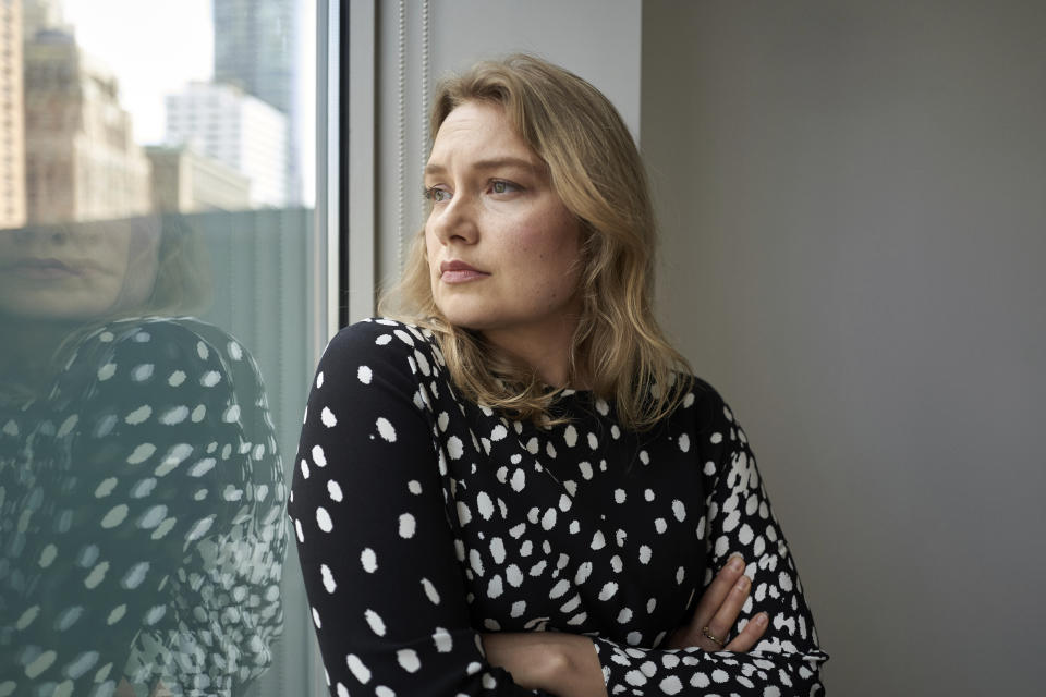 This Sept. 9, 2019 photo shows actress Merritt Wever posing for a portrait in New York to promote her Netflix series "Unbelievable." (Photo by Matt Licari/Invision/AP)