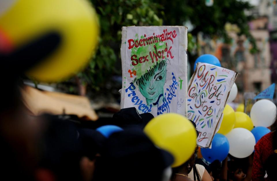 File photo: Indian sex workers participate in a rally as part of the Sex Workers’ Freedom Festival in Kolkata in 2012 (AFP via Getty)