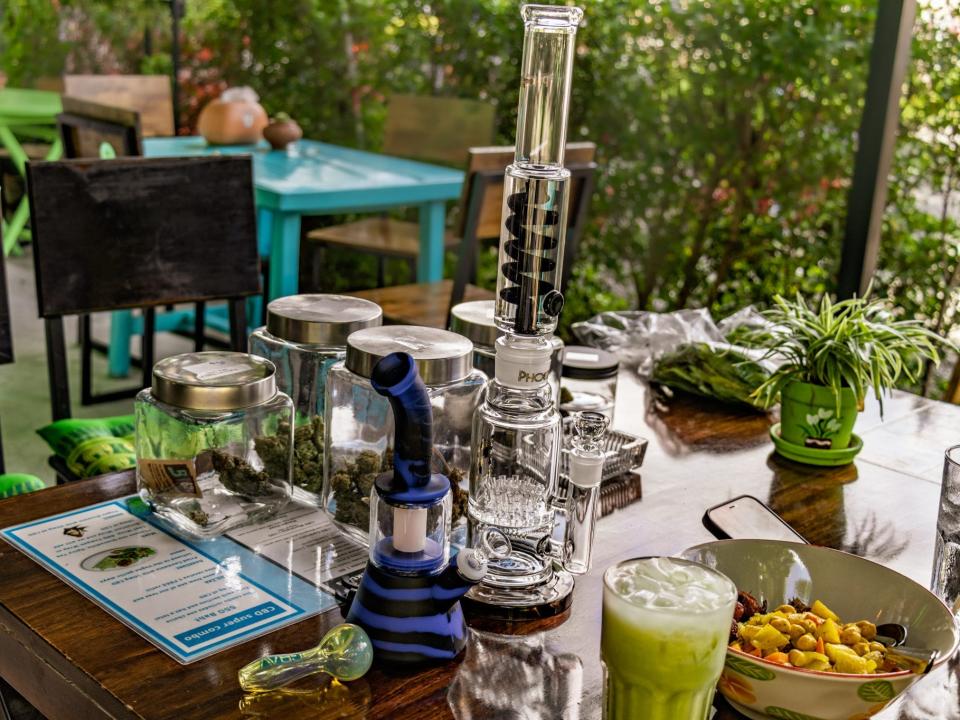 Cannabis and accessories like bongs at Green Dog.