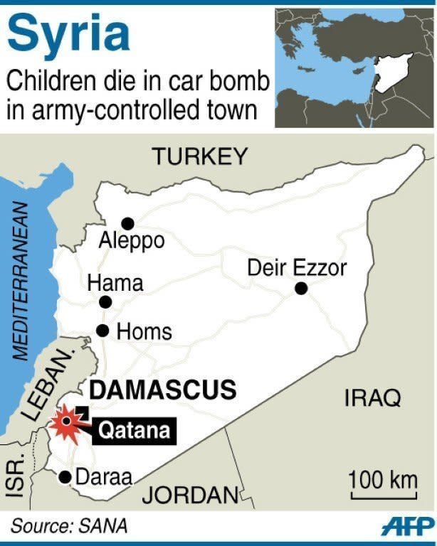 Map of Syria locating a car bomb attack in the army-controlled town of Qatana, , December 13, 2012