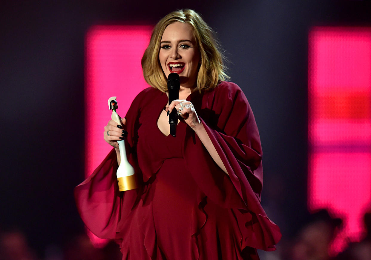 Adele wins the British Female Solo Artist award on stage during the 2016 Brit Awards at the O2 Arena, London.