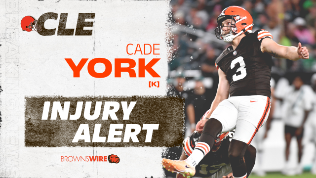 Injury Alert: K Cade York holds foot after running into the kicker call