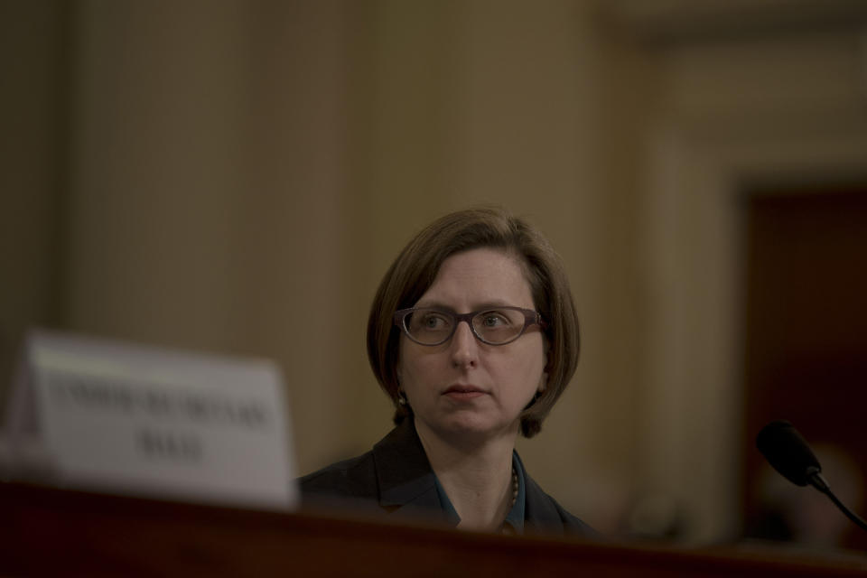 Laura Cooper, the deputy assistant secretary of defense for Russia, Ukraine and Eurasia testifies during the House Intelligence Committee hearing on the impeachment inquiry on Capitol Hill in Washington, D.C. on Nov. 20, 2019. | Gabriella Demczuk for TIME