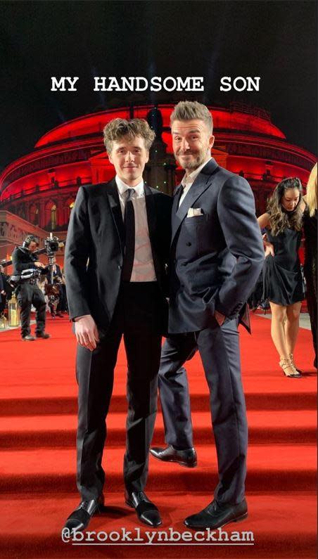 Proud: David beamed alongside Brooklyn (David Beckham Instagram )