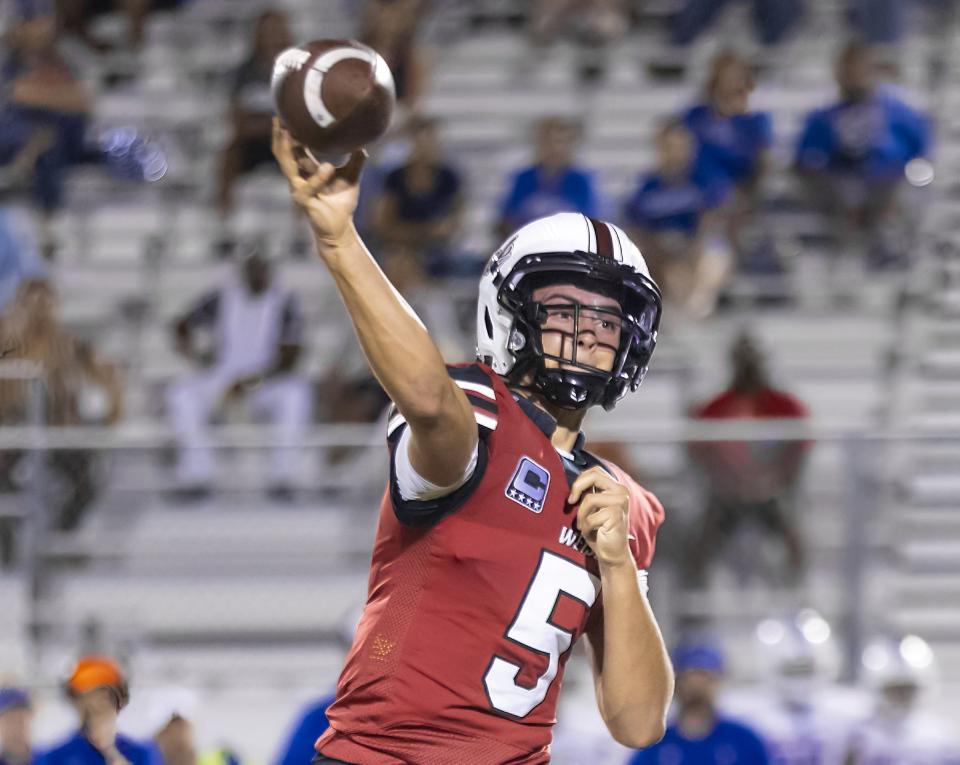 Weiss Wolves quarterback Jax Brown throws a pass against the Temple Wildcats in a District 12-6A game in September.