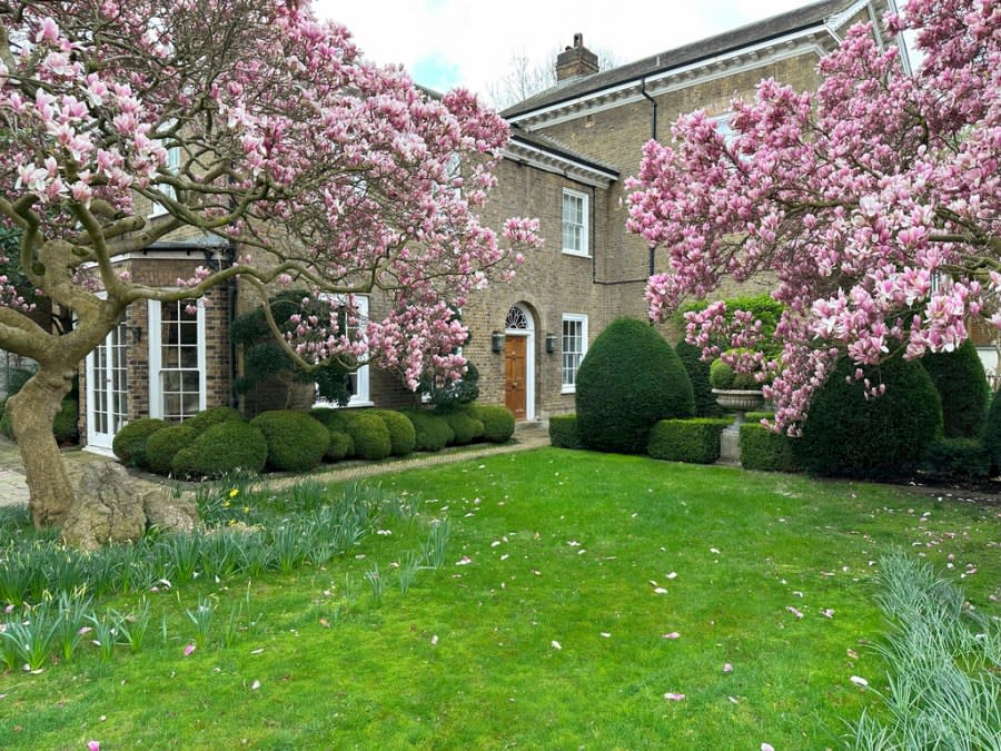 This undated handout image shows the house known as the Garden Lodge in London, where rock star Freddie Mercury’s lived the final decade of his life. The mansion that was Freddie Mercury’s sanctuary in London is on sale for the first time in nearly 45 years. (Barney Hindle via AP)