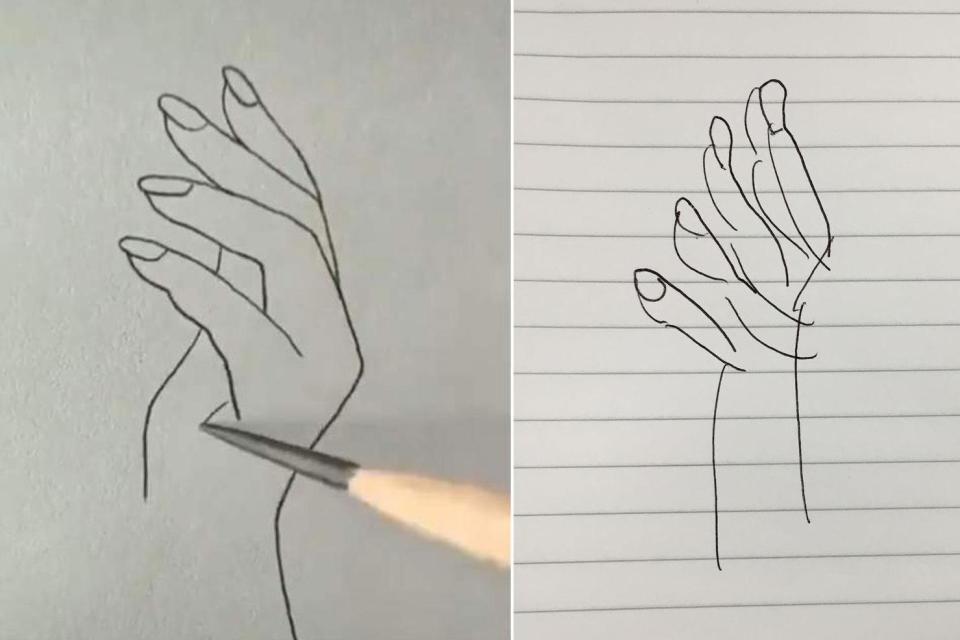 The image from the hand tutorial (left) and an attempt to copy it (right)