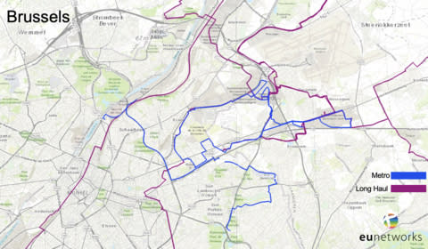 euNetworks' Metropolitan Network in Brussels, Belgium. (Graphic: Business Wire)