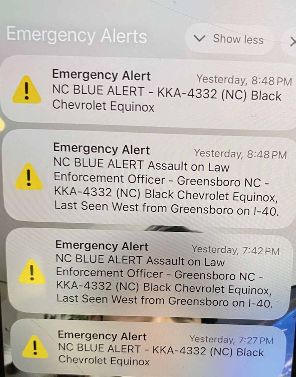 NC Blue Alerts popped up on cell phones across the state Saturday.