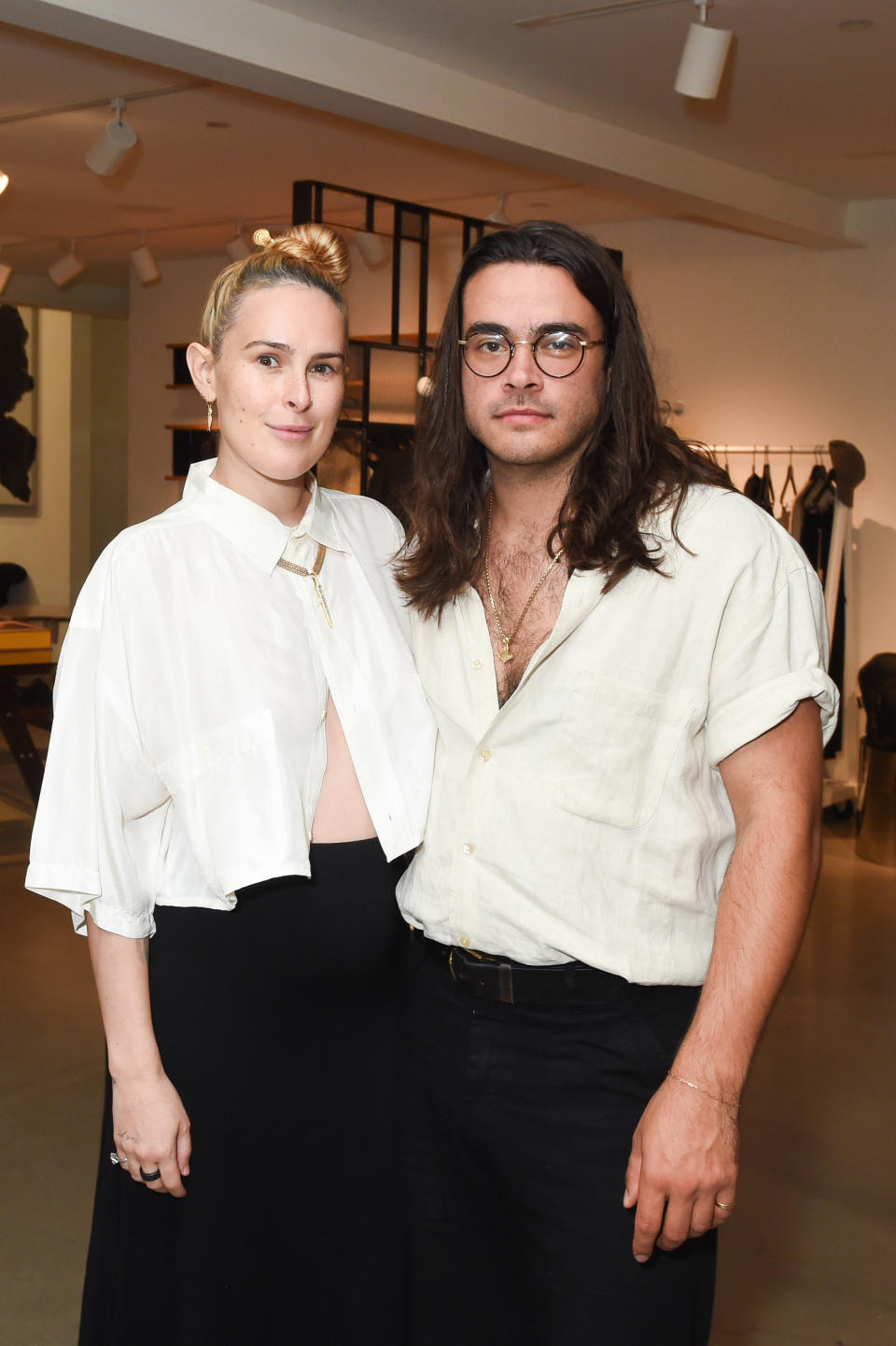 Rumer Willis and Derek Richard Thomas at the God's True Cashmere x Nick Fouquet Collaboration Launch at Just One Eye on October 25, 2023 in Los Angeles, California (Photo by Gilbert Flores/WWD via Getty Images)