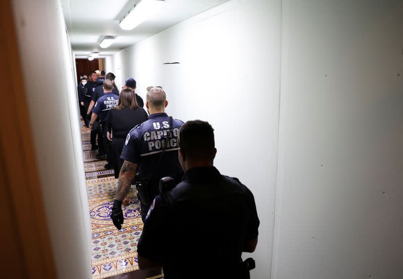 Capitol police respond to demonstrations for abortion rights outside U.S. Senate Chamber at Capitol in Washington