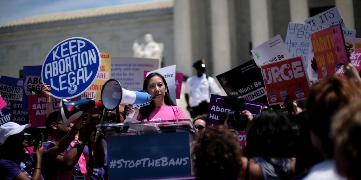 FILE PHOTO: Planned Parenthood president Dr. Leana Wen speaks at a protest against anti-abortion legislation at the U.S. Supreme Court in Washington, U.S., May 21, 2019. REUTERS/James Lawler Duggan/File Photo