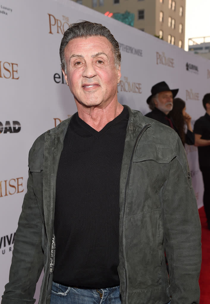Sylvester Stallone walks the red carpet at a movie premiere on April 12, 2017, in Hollywood. (Photo: Kevork Djansezian/Getty Images)