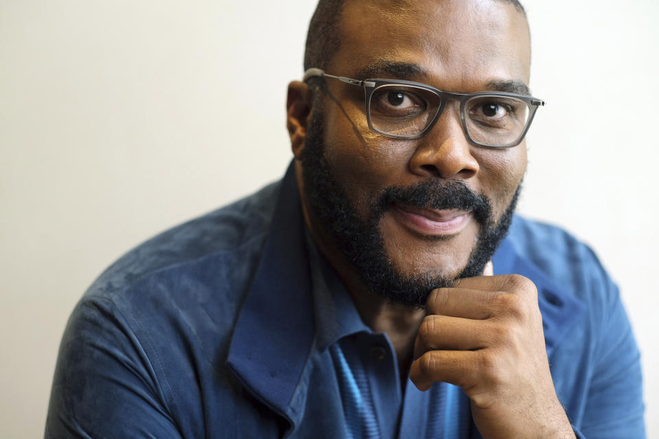 Tyler Perry, writer/director of the film "A Jazzman's Blues," poses for a portrait during the 2022 Toronto International Film Festival, Saturday, Sept. 10 2022, at the Shangri-La Hotel in Toronto. (AP Photo/Chris Pizzello)