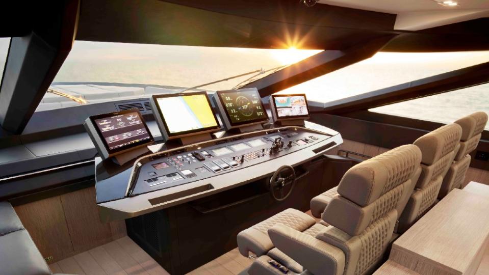 The space-age helm is much in keeping with the boat’s speed. - Credit: Courtesy AB Yachts