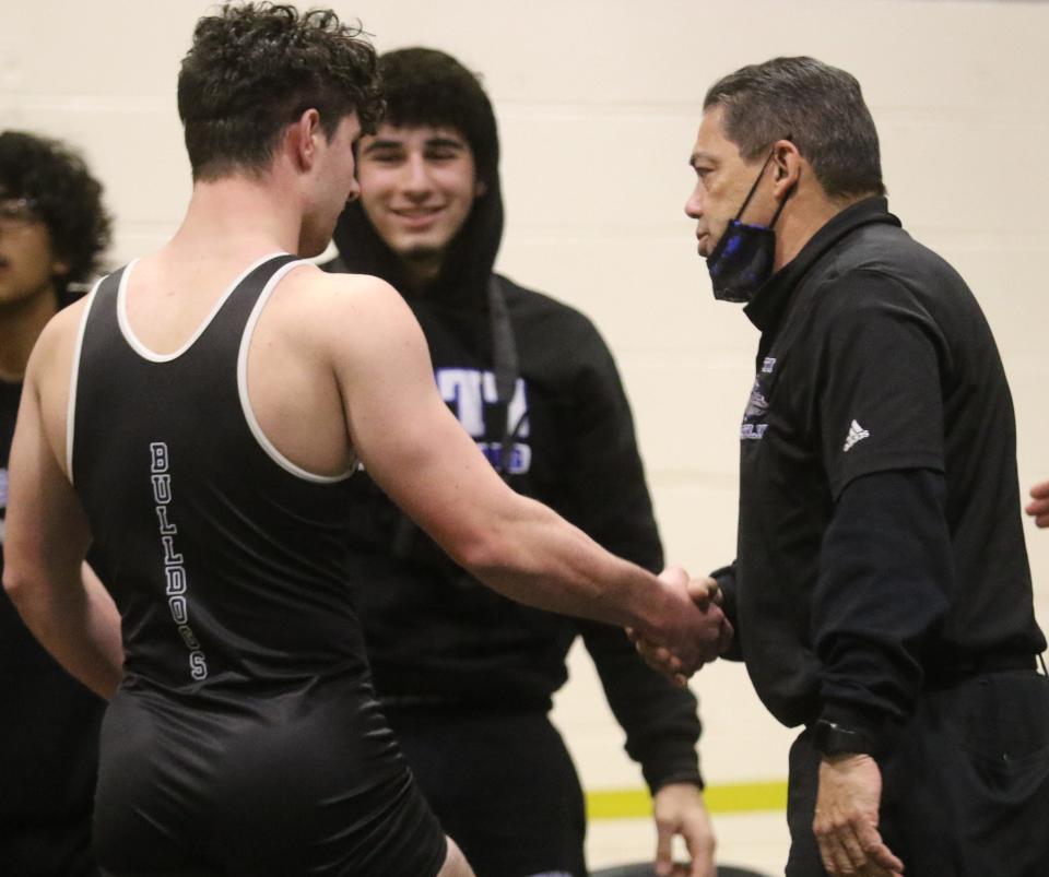 Luke Tully of PCTI after he defeated Jacob Maldonado of Clifton in the 175 lb. final at the Passaic County Wrestling Tournament that took place at West Milford HS on January 22, 2022.